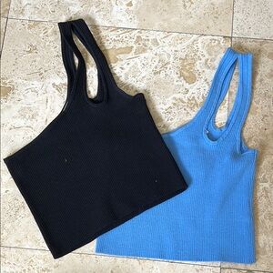 Black and Blue Ribbed Women's Tops